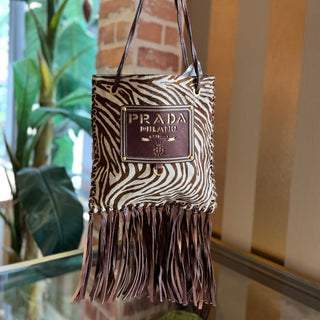 PRADA Zebra Brown Pony Hair Fringe Crossbody