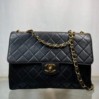 CHANEL Single Flap Jumbo Black Lambskin Vintage Shoulder Bag TS3742