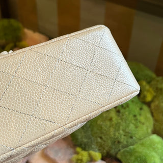 CHANEL Double Flap Small Beige Caviar Quilted Leather Shoulder Bag