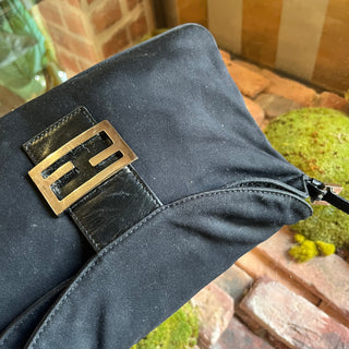 FENDI Baguette Vintage Black Neoprene Double Flap Shoulder Bag