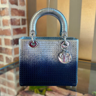 DIOR Metallic Patent Micro-Cannage Gradient Medium Lady Dior Silver Blue