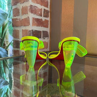 LOUBOUTIN Neon Yellow PVC Ovida Clear Sandal Heels SZ 41 (US 11)