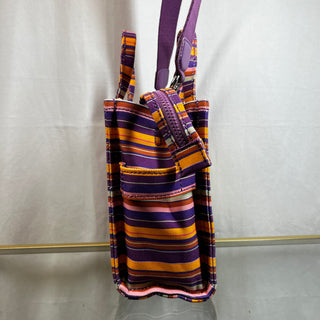 MARC JACOBS The Traveler Tote Bag Small Purple Multicolor Cotton Canvas Striped Tote