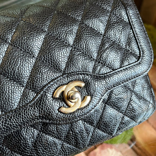 CHANEL Square Camera Black Caviar Leather Crossbody Bag