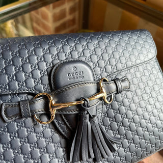 GUCCI Emily Chain Medium Blue Microguccissima Leather Shoulder Bag