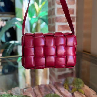 BOTTEGA VENETA Cassette Dark Red Nappa Maxi Intreccio Padded Crossbody