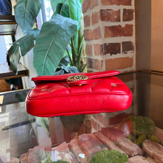 GUCCI GG Marmont Mini Red Matelassé Double G Studs Torchon Shoulder Bag