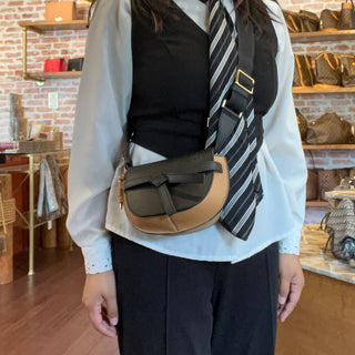 LOEWE Mini Gate Dual Black & Warm Desert Calfskin Jacquard Crossbody Bag