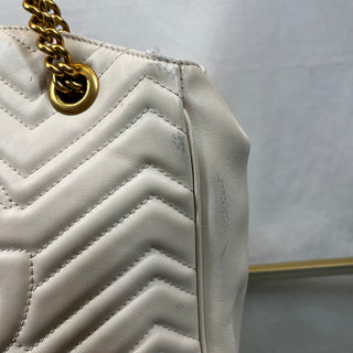 GUCCI White GG Marmont Chain Shoulder Bag