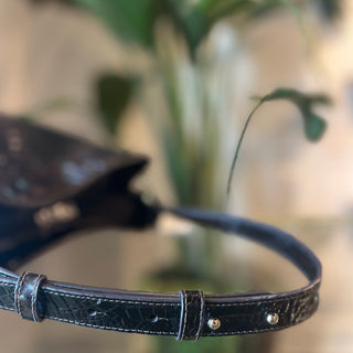 BRAHMIN Amelia Bucket Dark Brown Melbourne Croc Embossed Leather Bucket Bag