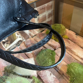 BOTTEGA VENETA Black Leather Intrecciato Trim Tote Bag