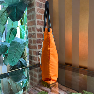 BURBERRY Orange Logo Print Nylon Tote Bag