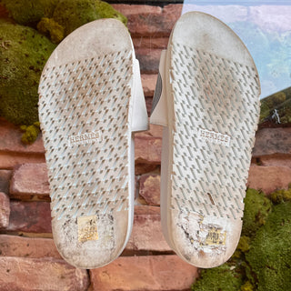 HERMES Biarritz White Leather Slides SZ 39 (US 9)