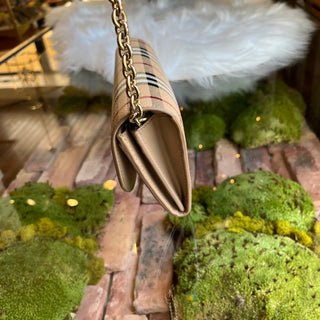 BURBERRY Henley Wallet On Chain Haymarket Check Coated Canvas Crossbody Bag