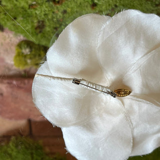 CHANEL Camellia White Fabric Pin Brooch