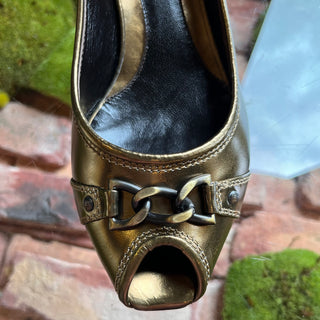 FENDI Peep Toe Gold Leather Kitten Heels SZ 38.5 (US 8.5)