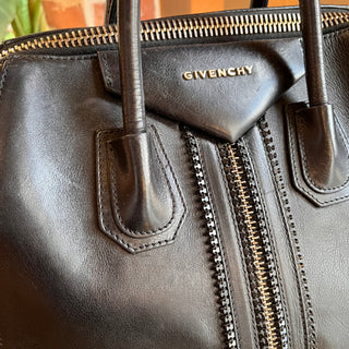 GIVENCHY Antigona Medium Black Leather Zippered Tote Bag