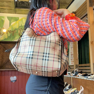 BURBERRY Small Canterbury Beige Haymarket Check Tote Bag