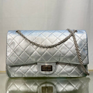 CHANEL Reissue 2.25 227 Jumbo Flap Silver Classic Calfskin Quilted Shoulder Bag