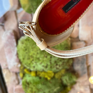CAROLINA HERRERA Beige Patent Leather Strappy Heels SZ37(7US)