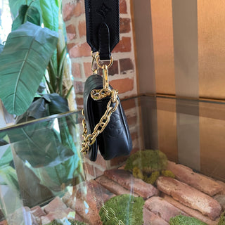 LOUIS VUITTON Wallet On Strap Black Bubblegram Quilted Calfskin Leather Crossbody