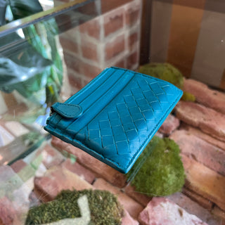 BOTTEGA VENETA Teal Intrecciato Woven Leather Card Case