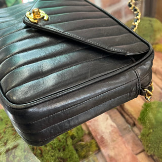 CHANEL Vintage Black Lambskin Leather Crossbody Bag
