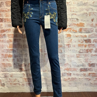 GUCCI Blue Floral Embroidered Mid-Rise Skinny Jeans SZ29