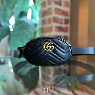 GUCCI GG Marmont Black Calfskin Matelassé Belt Bag