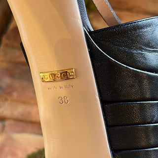 GUCCI Black Leather Angel Platform Sandals SZ 38 (US 8)