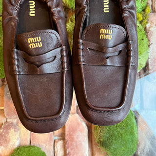 MIU MIU Ruches Brown Nappa Leather Loafers SZ38.5(8.5US)