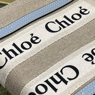 CHLOE Beige & Blue Stripe Canvas Tote Bag