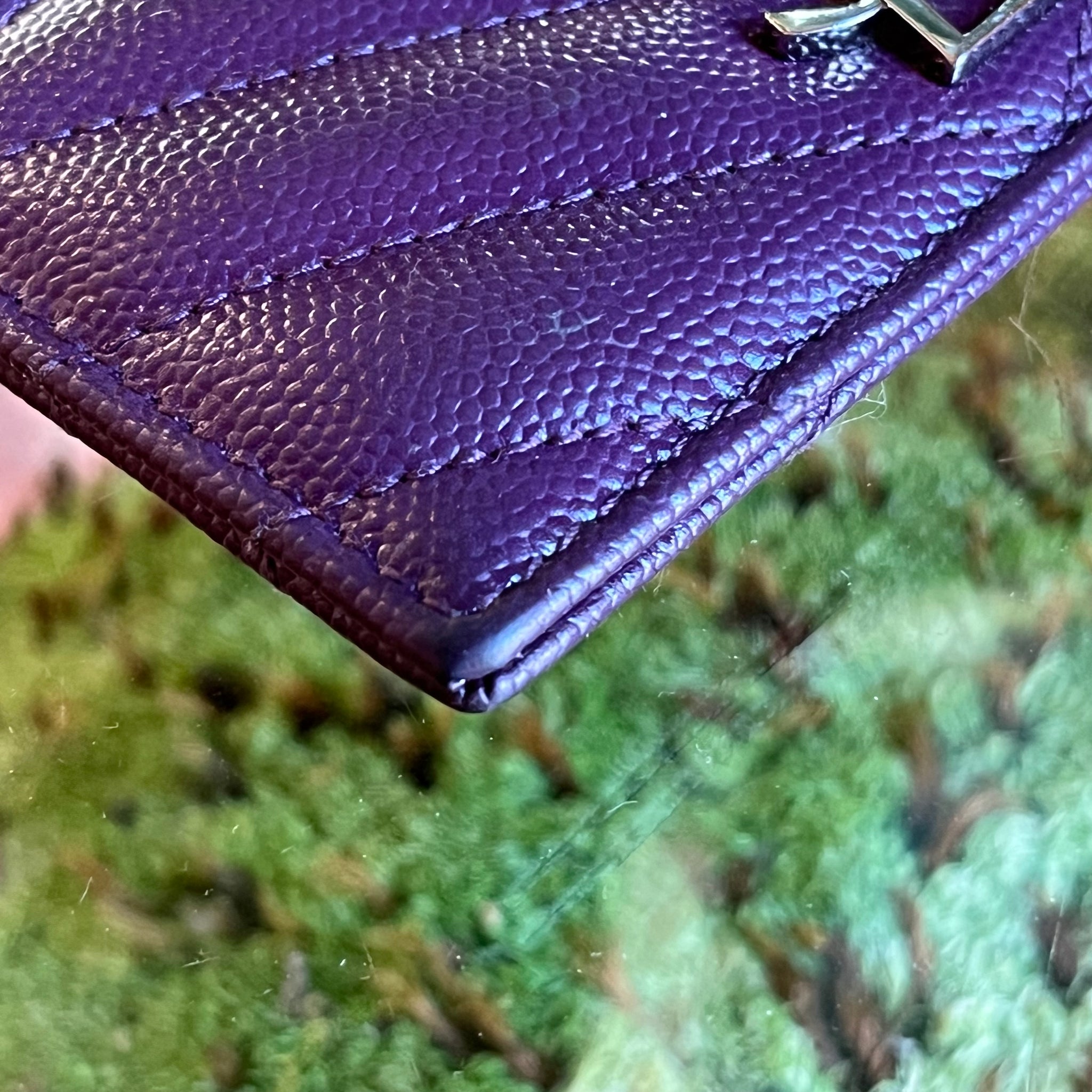 Saint Laurent Purple Chevron Quilted Grain de Poudre Card Holder Wallet