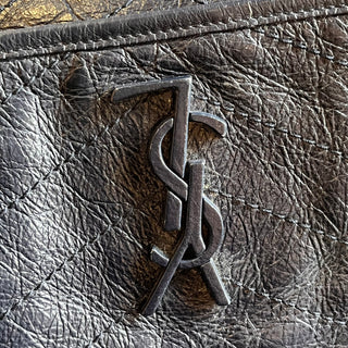 SAINT LAURENT Niki Medium Blue Crinkled Leather Monogram Shoulder Bag