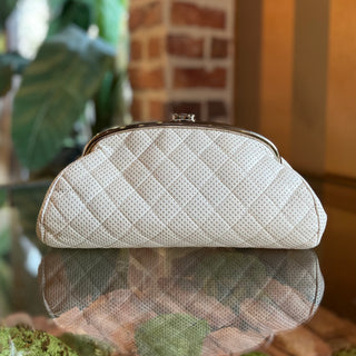 CHANEL Timeless White Perforated Leather Clutch Bag