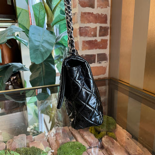 CHANEL Black Patent Leather Single Flap Shoulder Bag DIA316