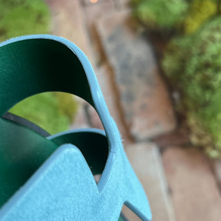 HERMES Oran Blue Suede Bicolor Bleu Minéral Sandals SZ39.5(9.5US)