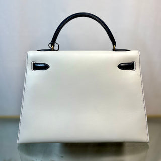 HERMES Kelly 32 Rogue Bleu Marine White Box Calf Ever Calf Top Handle Bag