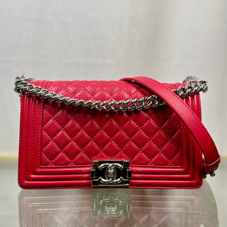 CHANEL Boy Bag Medium Red Perforated Lambskin Leather Shoulder Bag