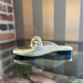 CHANEL Metallic Gold Braided Chain Mule Flats SZ 38 (US 8)