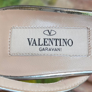 VALENTINO Rockstud Metallic Silver Leather Slingback Heels SZ 35 (US 5)