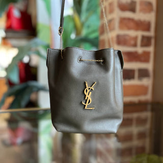 SAINT LAURENT Pochon Green Lambskin Bucket Bag