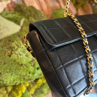 CHANEL East West Chocolate Bar Flap Black Lambskin Shoulder Bag