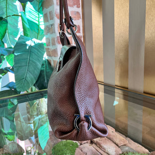 FERRAGAMO Fanisa Brown Pebbled Calfskin Hobo Bag