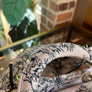 DIOR Lady D-Lite Medium Pink Canvas Embroidered Jardin Botanique Tote
