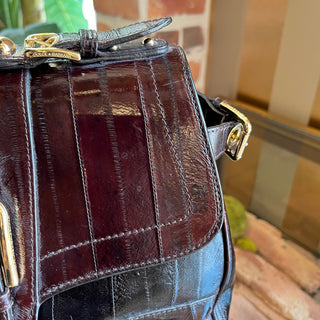 DOLCE & GABBANA Vintage Brown Striped Patent Leather Top Handle Bag