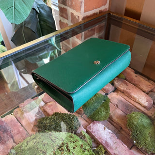 TORY BURCH Green Saffiano Leather Crossbody