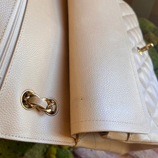 CHANEL Classic Jumbo Double Flap Beige Quilted Caviar Shoulder Bag