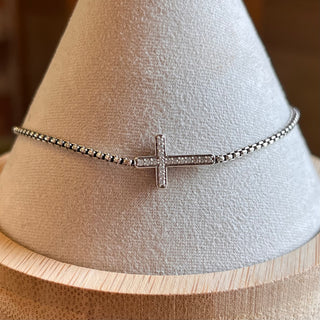 DAVID YURMAN Sterling Silver Cross Petite Pave Chain Bracelet