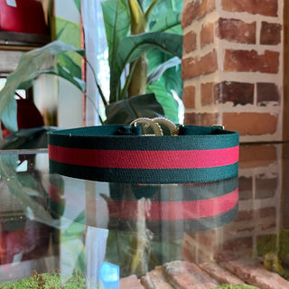 GUCCI Green Red Web Stripe Elastic Torchon Buckle Belt SZ60/24
